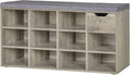 Gray Wash Shoe Bench with Drawer and 11 Cubbies - Entryway Seat