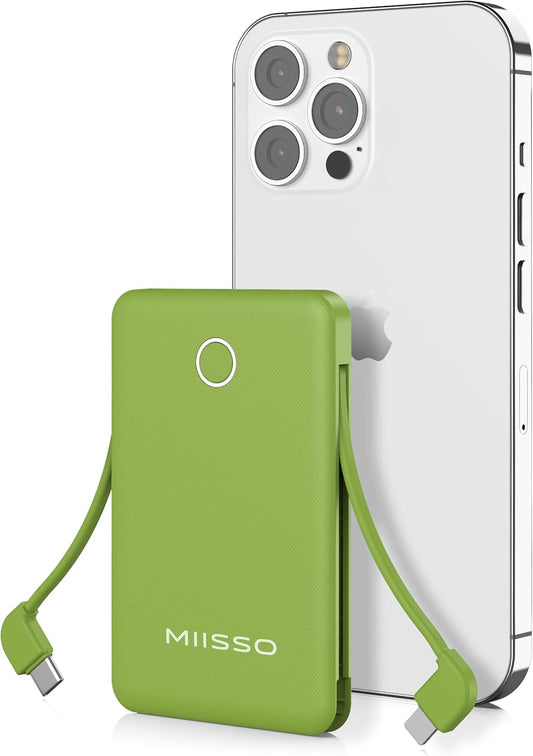 Miisso Ultra Slim Power Bank - Built-in USB C Cords - Fast Charging