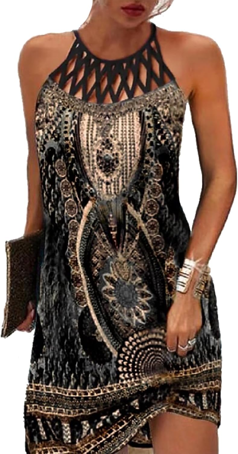 BIRW Summer Dresses for Women - Casual Floral Halter Neck Style