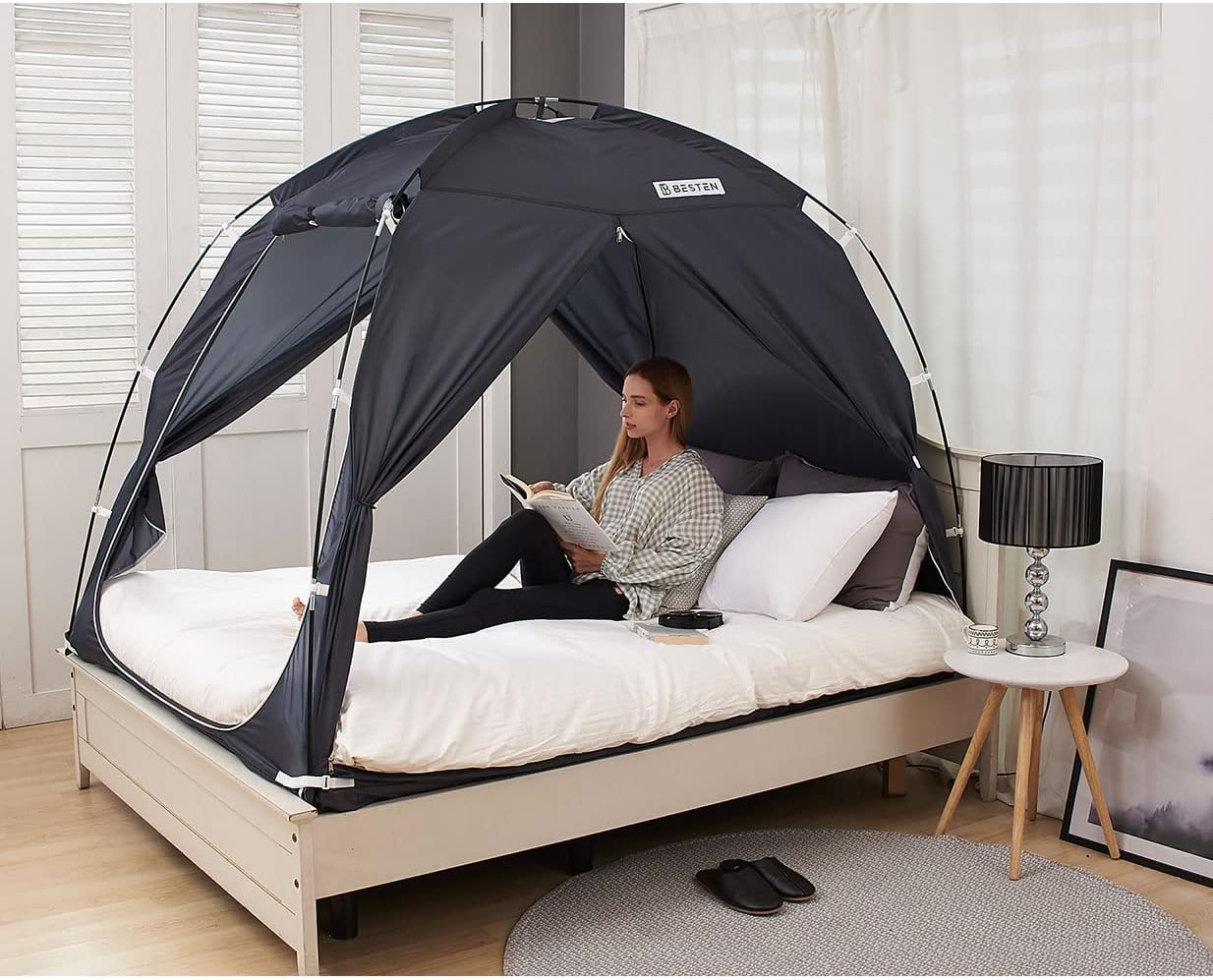 Cozy Privacy Tent for Drafty Rooms! Twin Charcoal