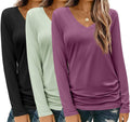 Zeagoo Womens V Neck Long Sleeve T Shirts 3 Pack - Soft Everyday Tee