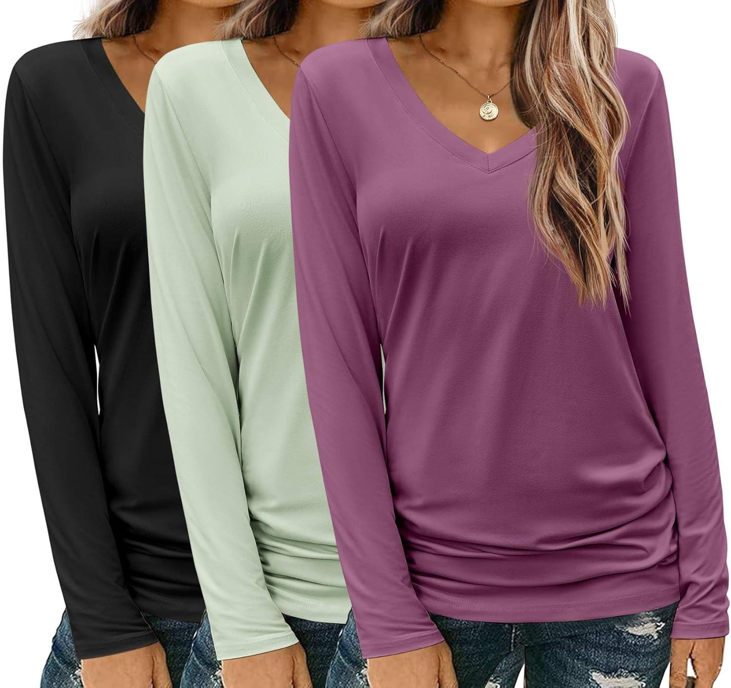 Zeagoo V Neck Long Sleeve T Shirts for Women - Casual Tops