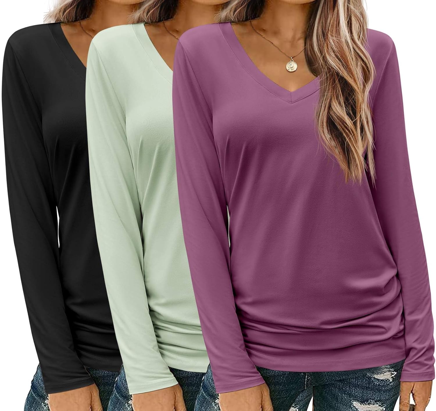 Zeagoo V Neck Long Sleeve T Shirts for Women - Casual Tops