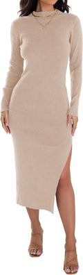 Ribbed Knit Mock Neck Sweater Dress - Slim Fall Staple