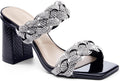 Womens Braided Heels Sandals Chunky Block Heel Double Strap - Dressy