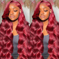 32 Inch Body Wave Lace Front Wig 99j Burgundy - Natural Wine Red Look
