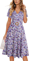 Elegant Criss-Cross V Neck Vintage Short Sleeve Dress with Pockets
