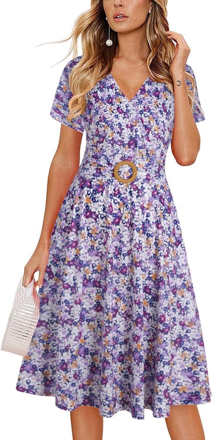 Elegant Criss-Cross V Neck Vintage Dress with Pockets for Women