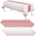 MASHAN 24 Pack White and Rose Gold Tablecloth Set - Party Table Decor