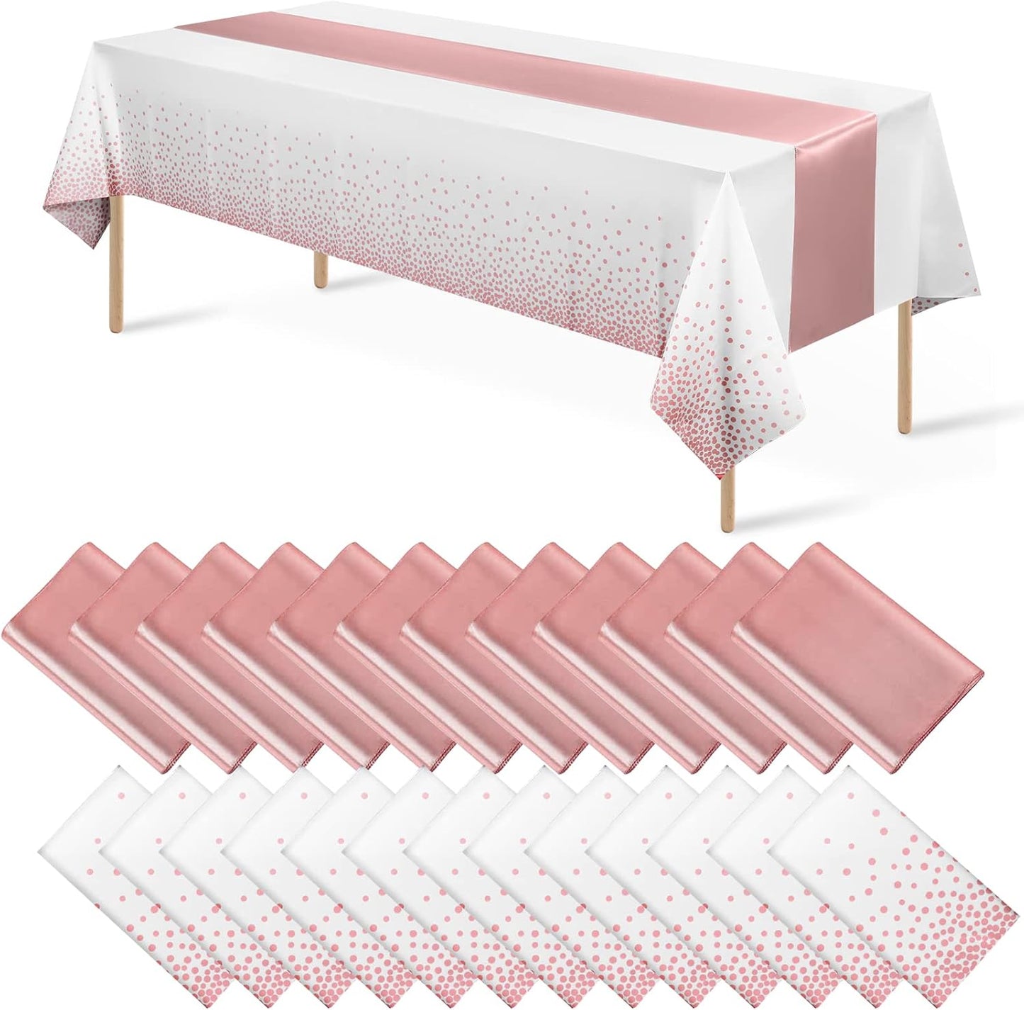 MASHAN 24 Pack White and Rose Gold Tablecloth Set for Events