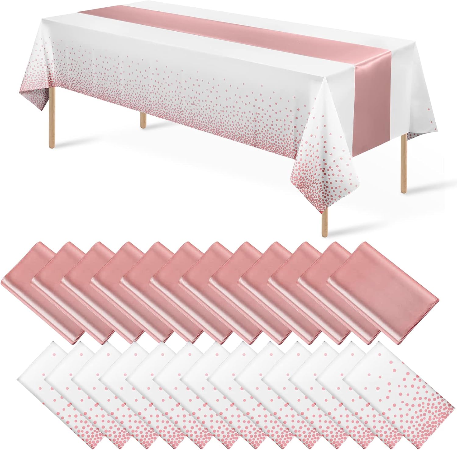 MASHAN 24 Pack White and Rose Gold Tablecloth Set for Events