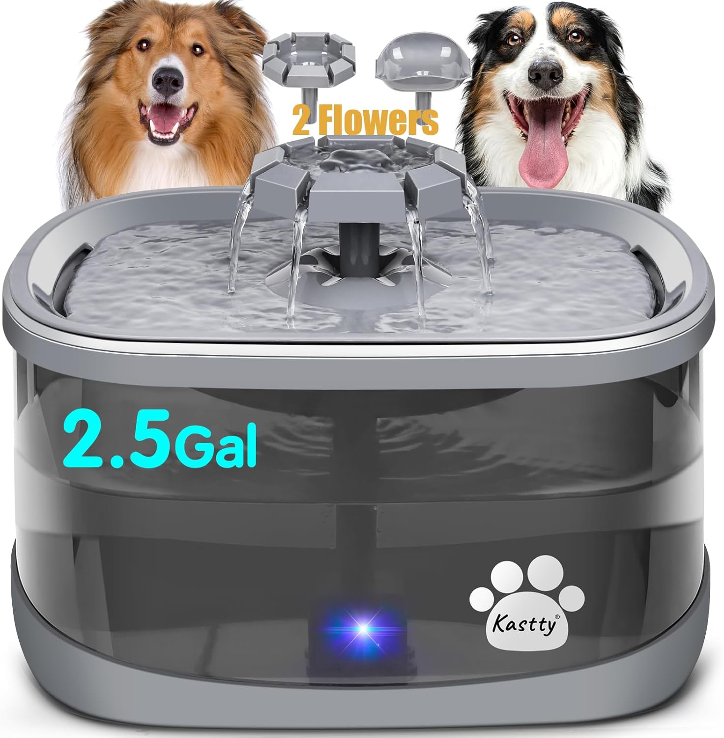 Kastty 2.5Gal Dog Water Fountain for Large Pets with 3 Flow Modes