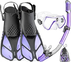 CAPAS Snorkel Mask Fins Set for Adults - Travel Size Gear