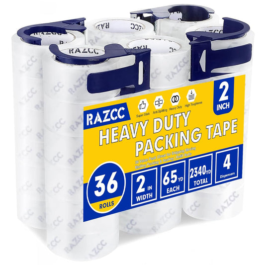 Clear Packing Tape RAZCC 36 Rolls Heavy Duty 2ft x 65 Yards