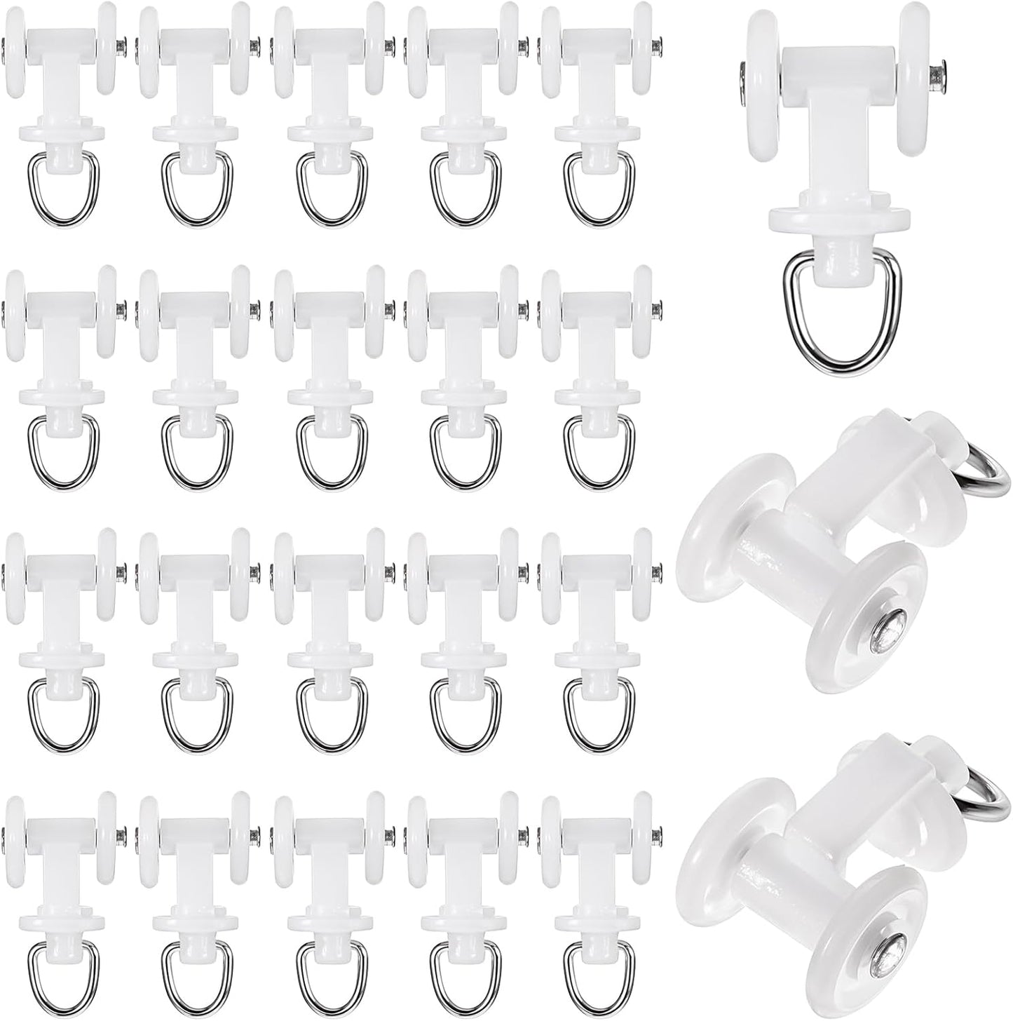 100PCS White Double-Sliding Curtain Track Hooks