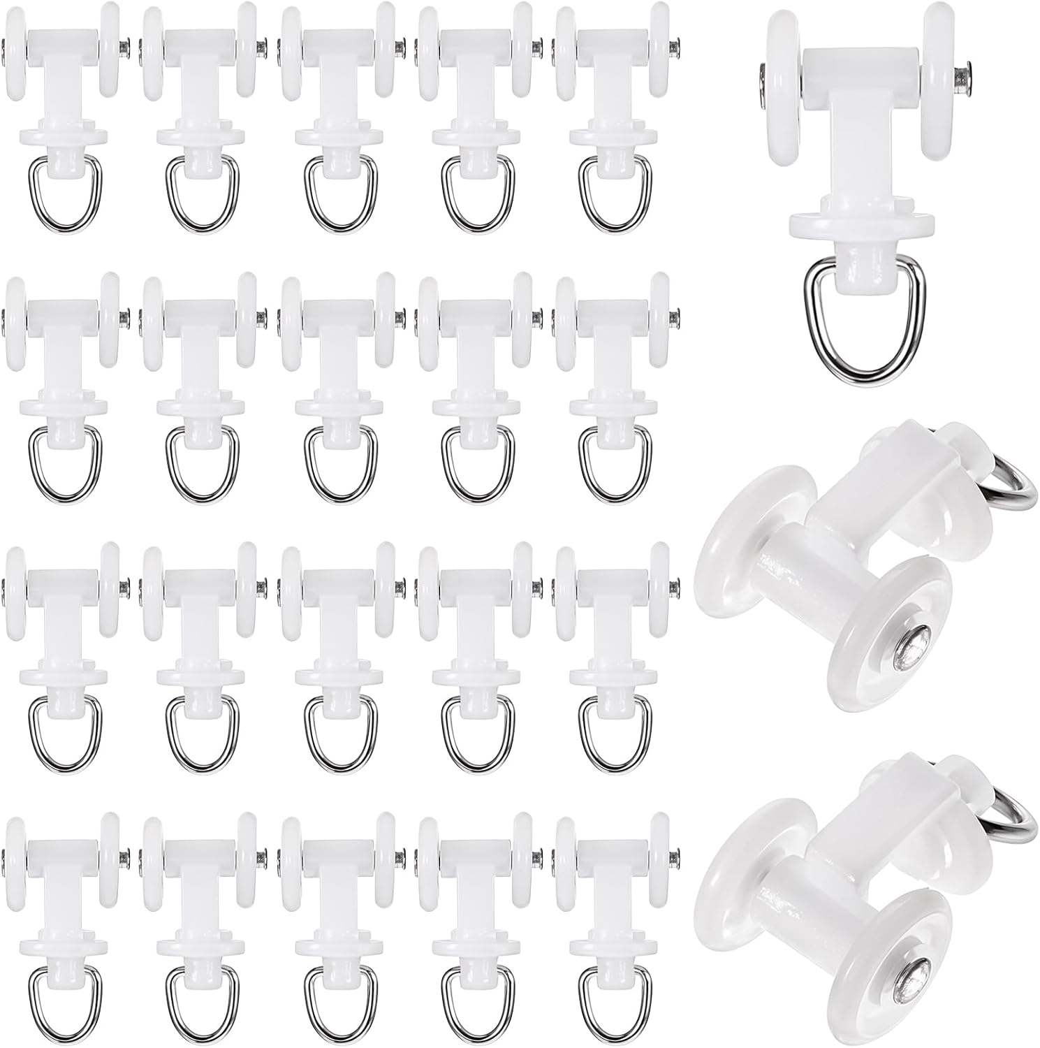 100PCS White Double-Sliding Curtain Track Hooks