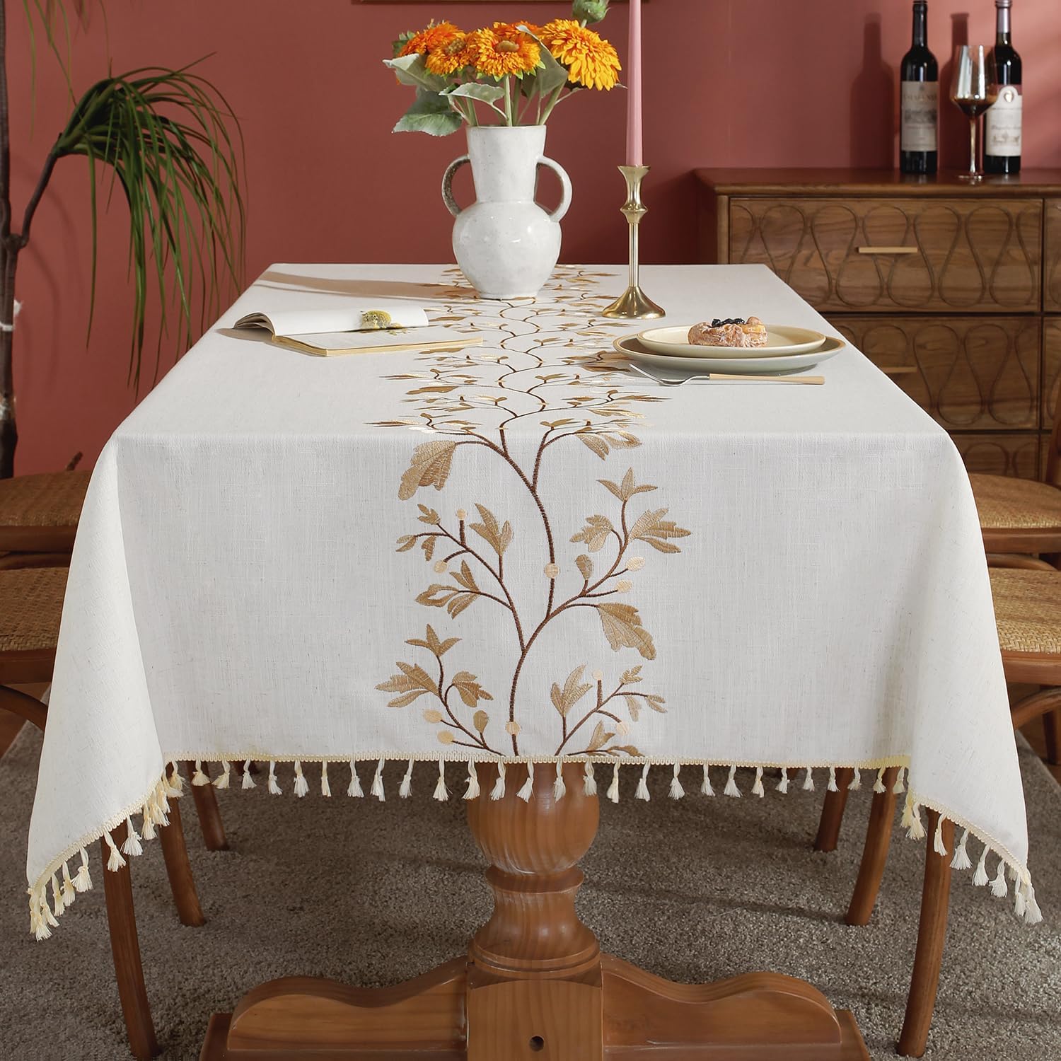 Laolitou Cotton Linen Waterproof Tablecloth for Dining Table