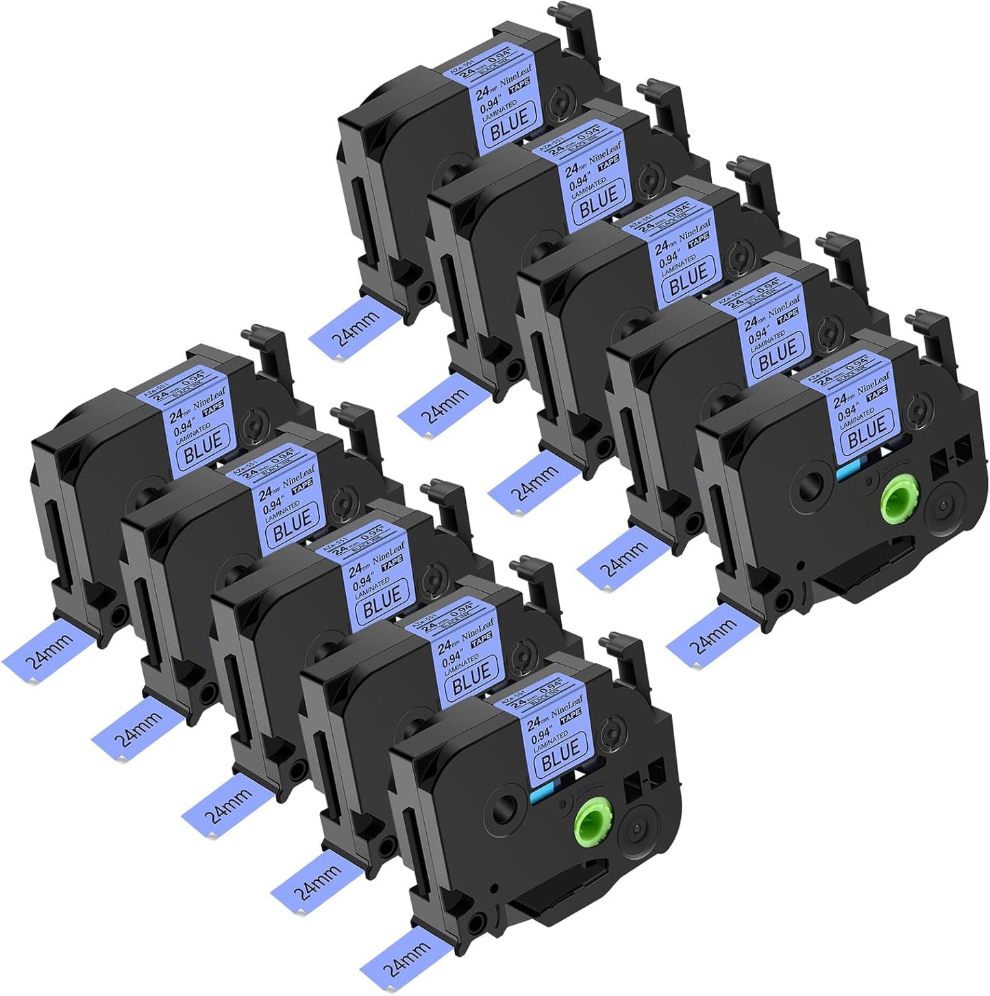 NineLeaf 10 Pack Black on Blue Label Tape for Brother P-Touch
