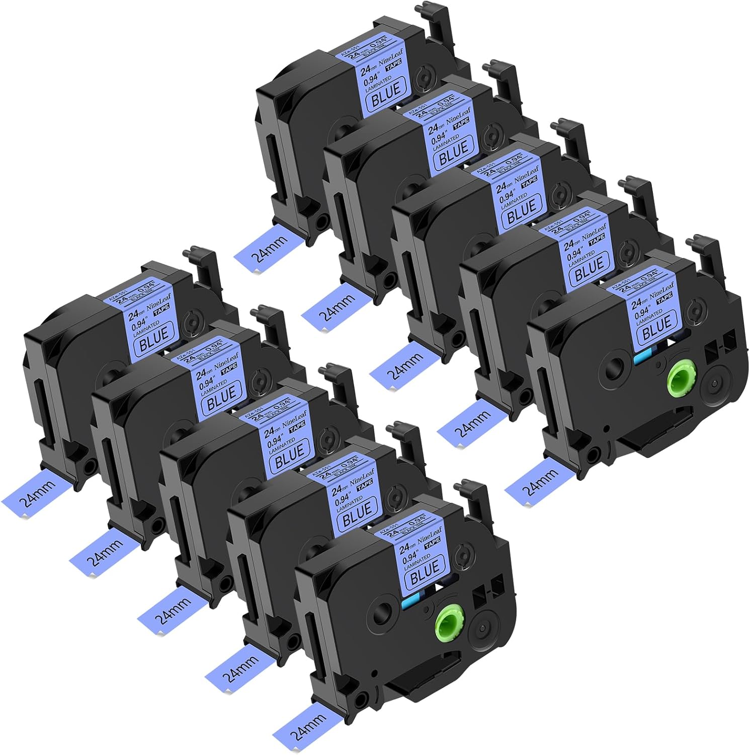 NineLeaf 10 Pack Black on Blue Label Tape for Brother P-Touch
