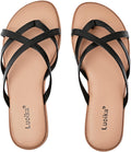 Luoika Women's Wide Width Flat Sandals - Comfortable Wide Slides Extra