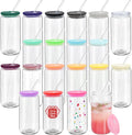 20 Pack Glass Cups with Acrylic Lids and Glass Straws - 16oz Can