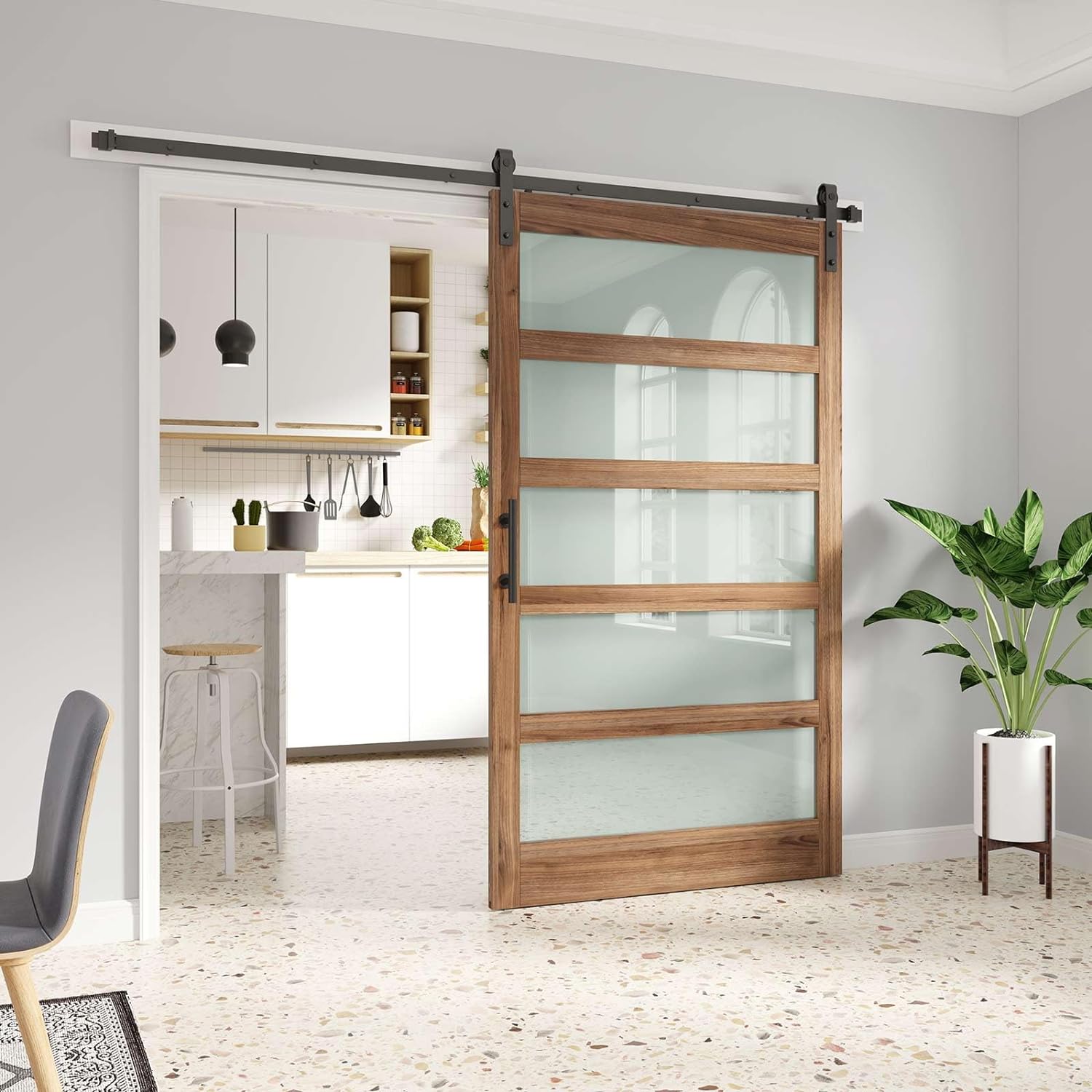 Frosted Glass Barn Door with Hardware Kit for Easy Installation