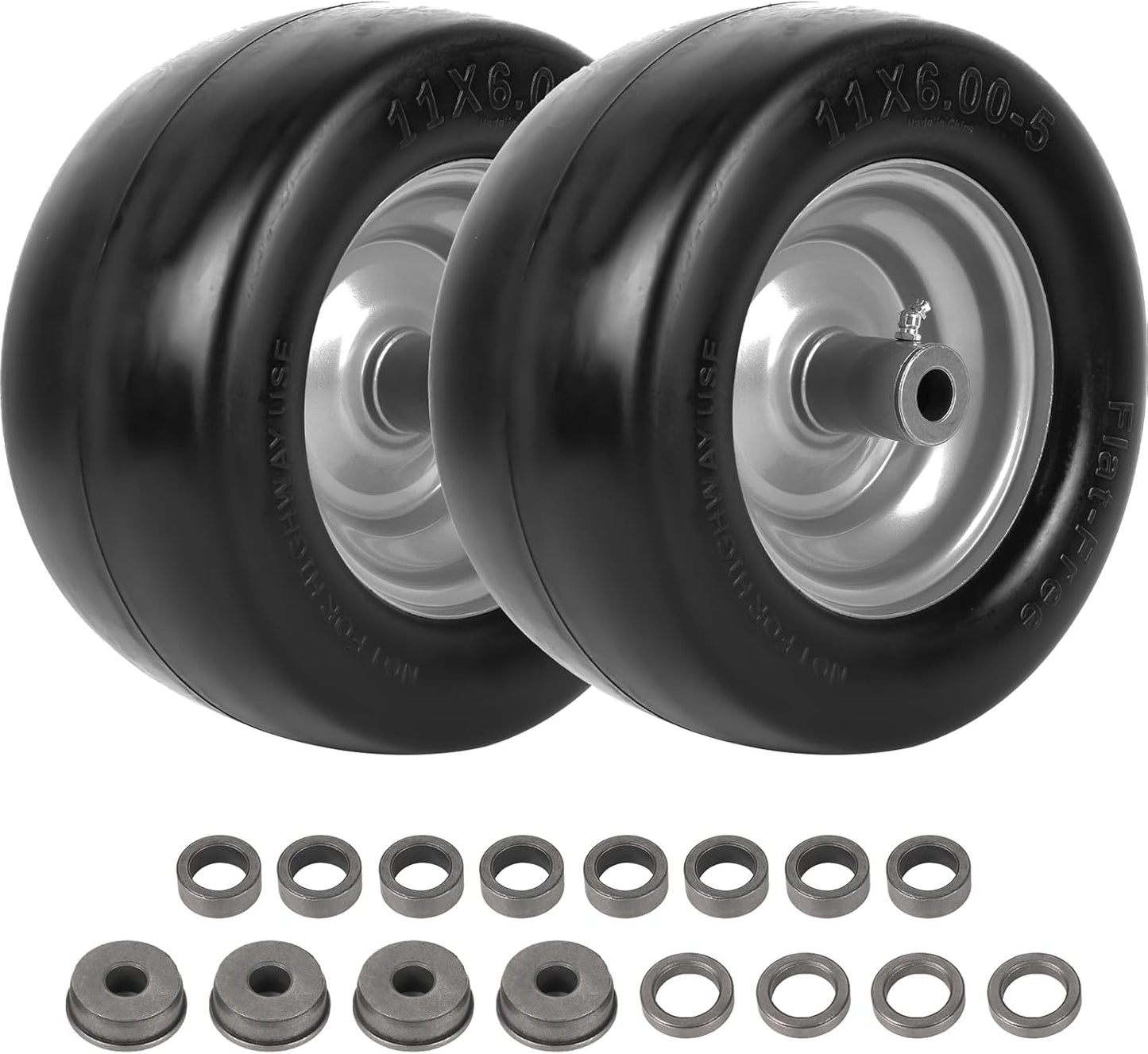 11x6.00-5 Flat Free Tire and Wheel for Riding Lawn Mowers