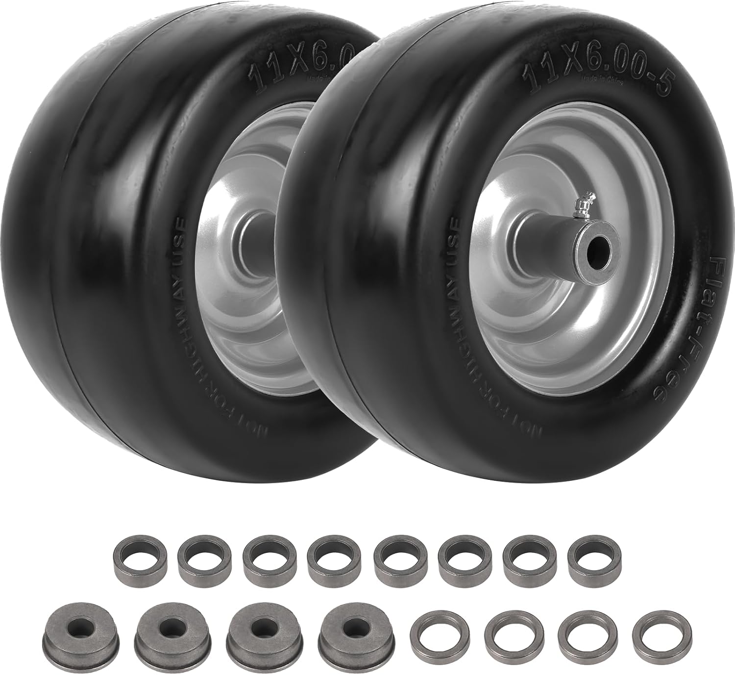 11x6.00-5 Flat Free Tire and Wheel for Riding Lawn Mowers