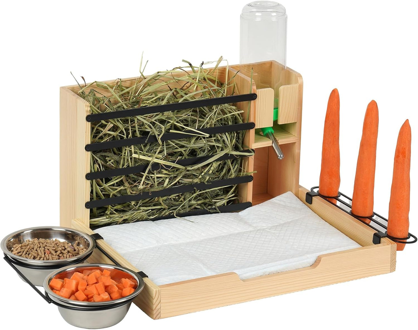 4 in 1 Wood Hay Feeder for Small Pets - Bunny Hay Holder