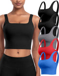 Womens Sports Bras 5 Packs - Square Neck Longline Workout Crop Tops is