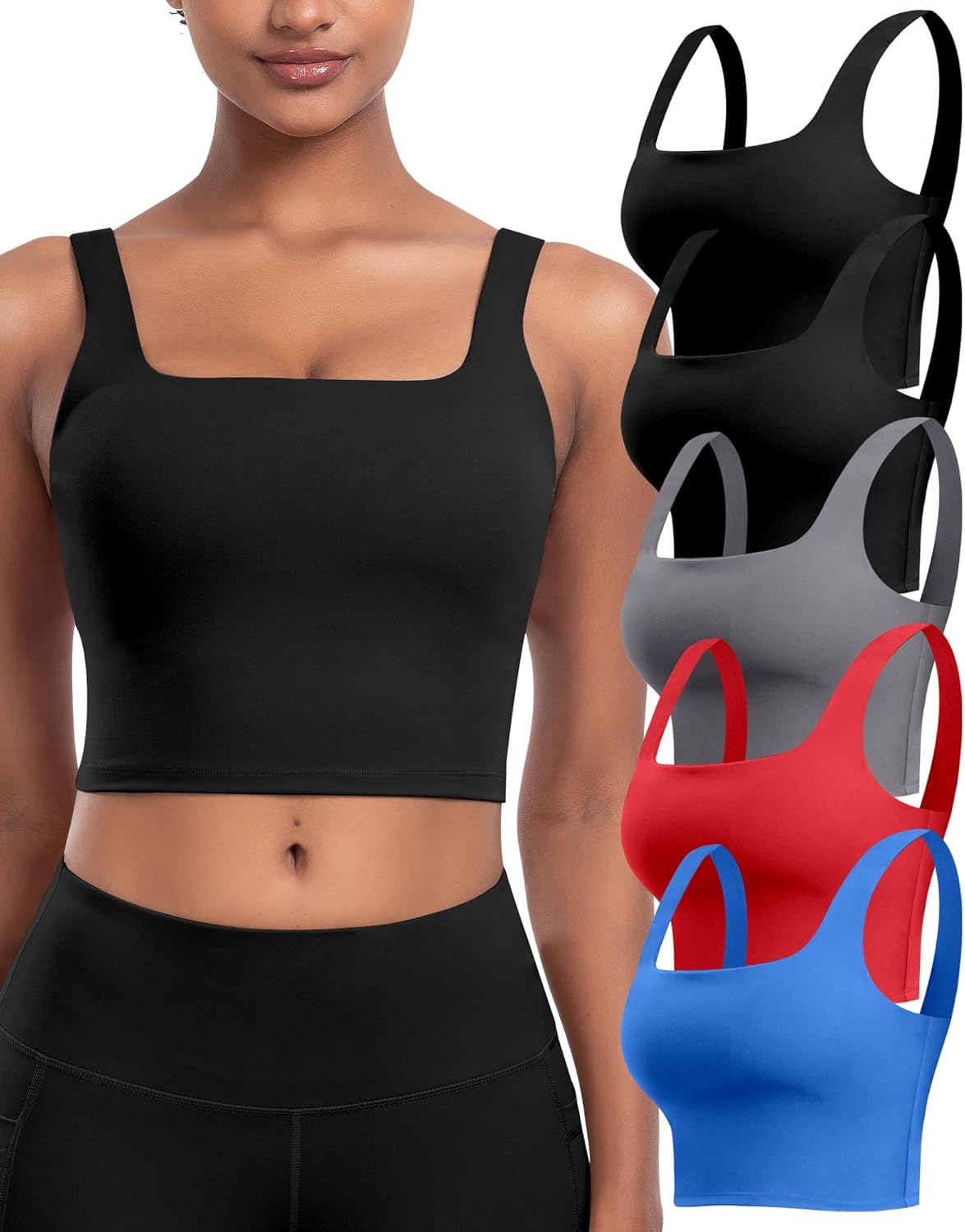 Womens Sports Bras 5 Packs - Longline Workout Crop Tank Tops