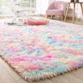 Soft Fluffy Rainbow Kids Rug 6x9 ft - Pastel Tie Dye Shaggy Runner