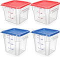 4 Pcs 8 Qt and 4 Qt Clear Food Storage Containers with Lids - Red