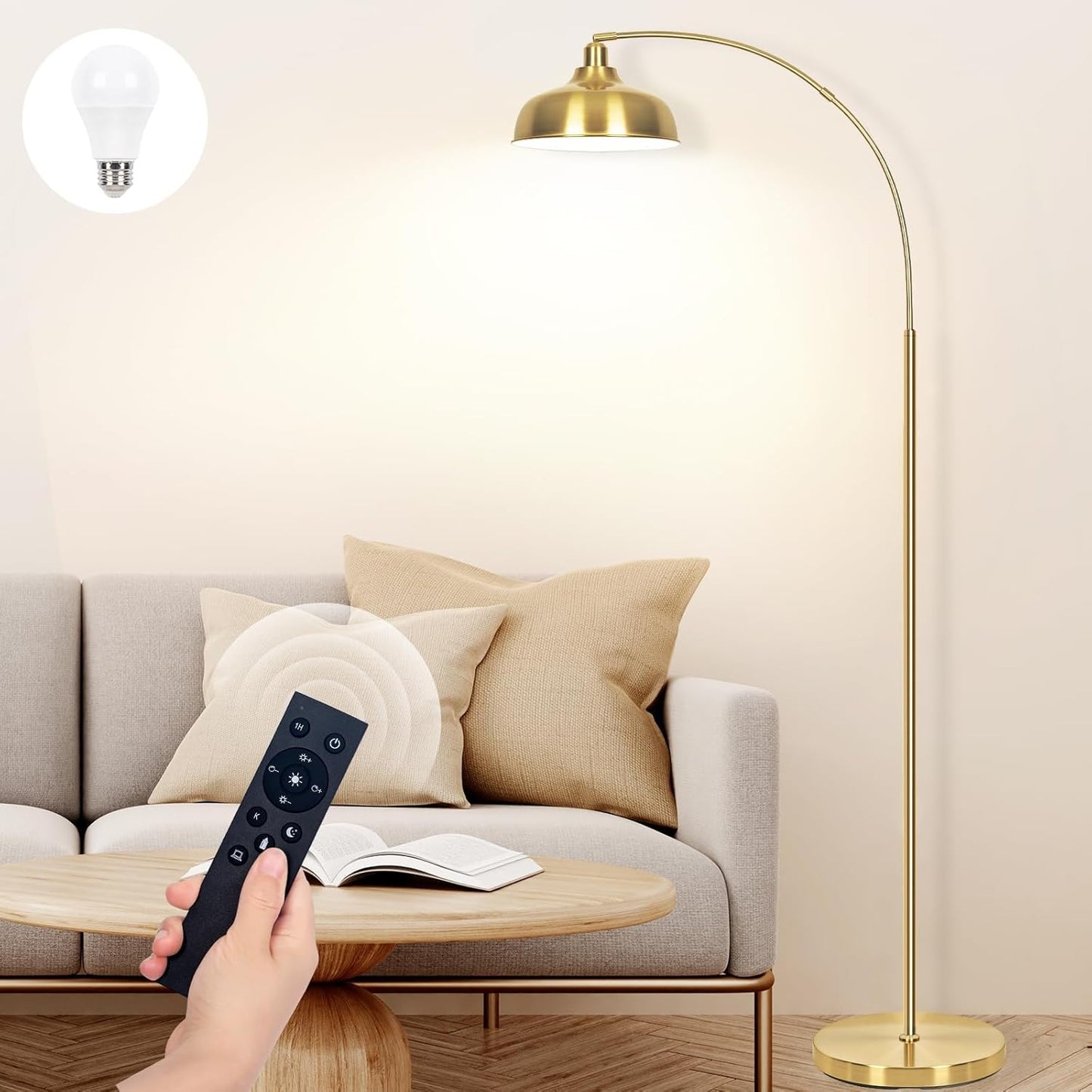 Gold Floor Lamps for Living Room - Adjustable Arc Design Lamp