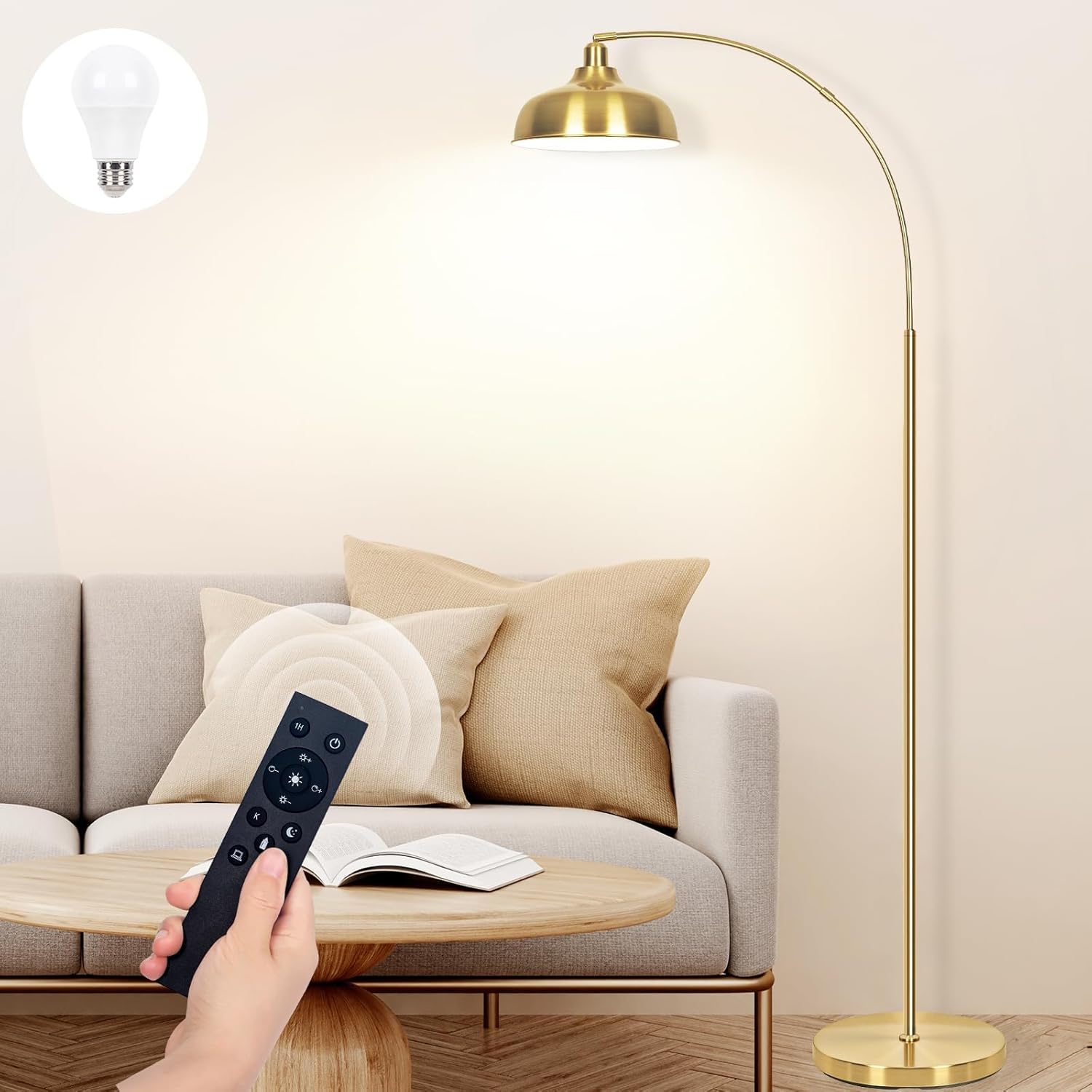 Gold Floor Lamps for Living Room - Adjustable Arc Design Lamp