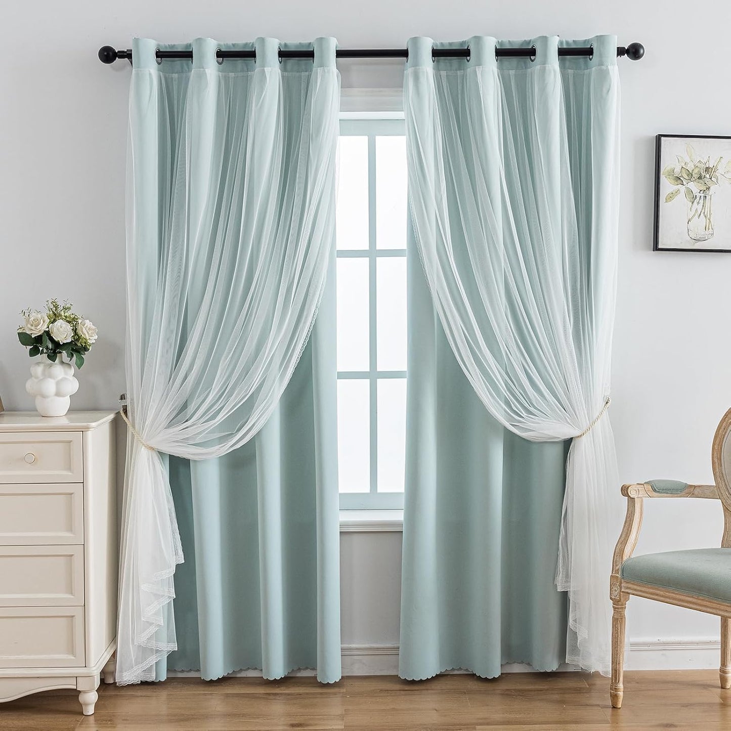 Anytime Home Blackout and Sheer Layered Window Curtain Panels