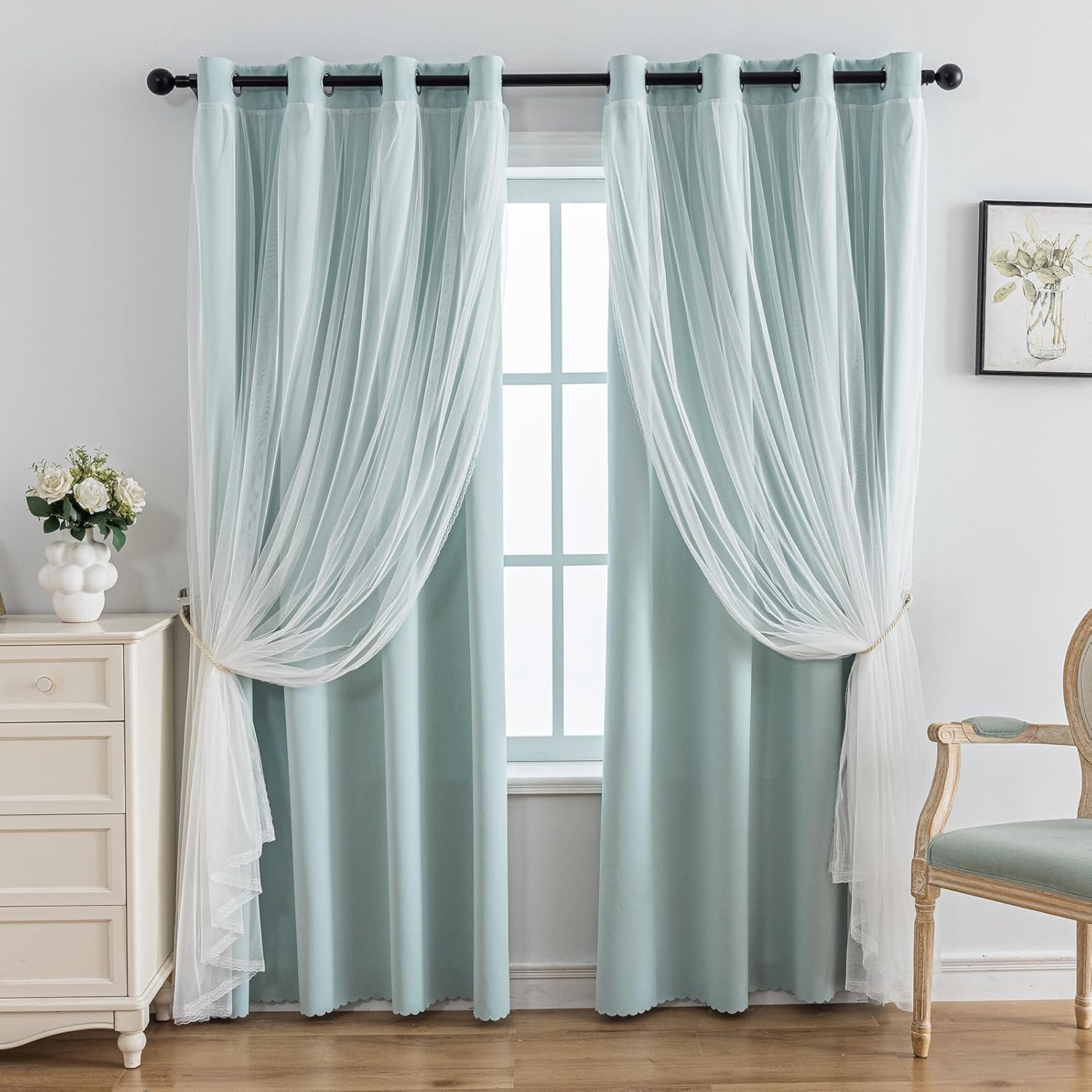 Anytime Home Blackout and Sheer Layered Window Curtain Panels