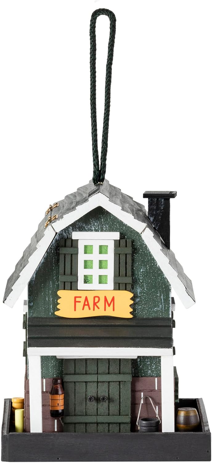 9 Tall Wooden Farm Store Hanging Bird Feeder for Outdoor Use