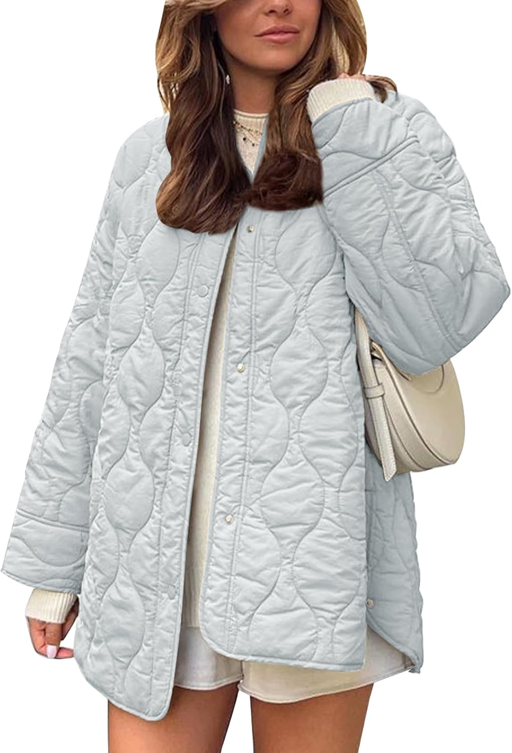 Flygo Women's Oversized Quilted Lightweight Jacket for All Seasons