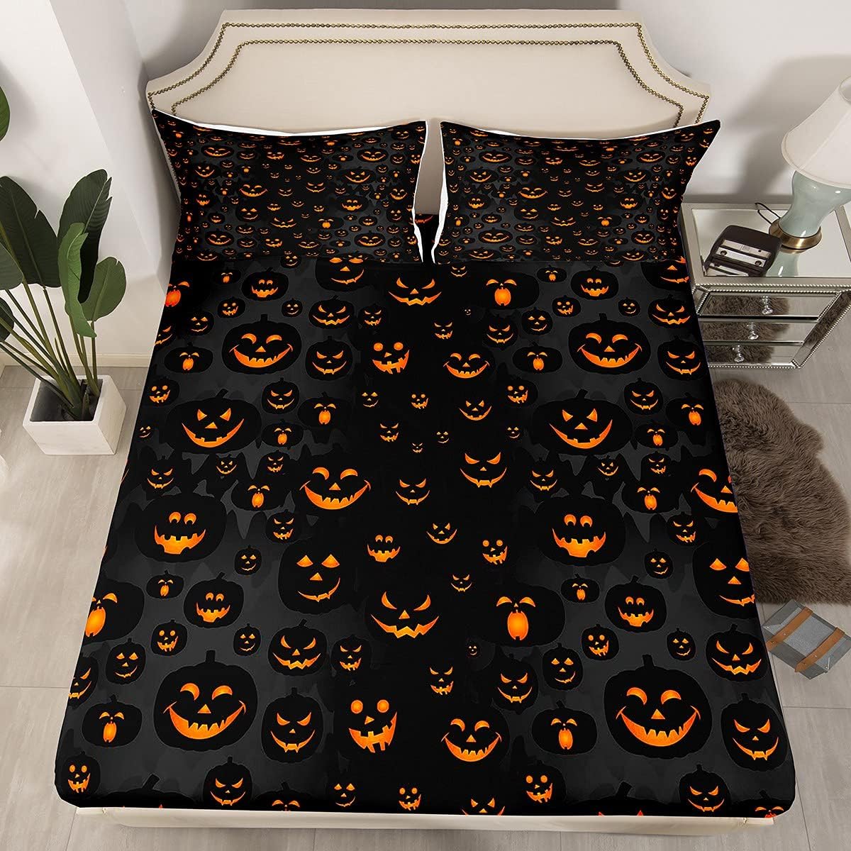 3D Pumpkin Fitted Sheet Set for Kids Halloween Bedding Fun
