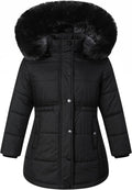 Girls Long Puffer Coat with Removable Faux-Fur Hood - Warm