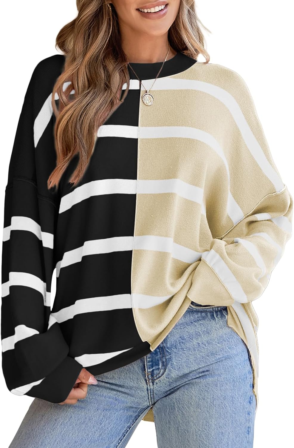 EVALESS Womens Striped Sweaters for Casual Fall Fashion Style