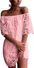 PRETTYGARDEN Off Shoulder Floral Lace Mini Dress (Style S377)