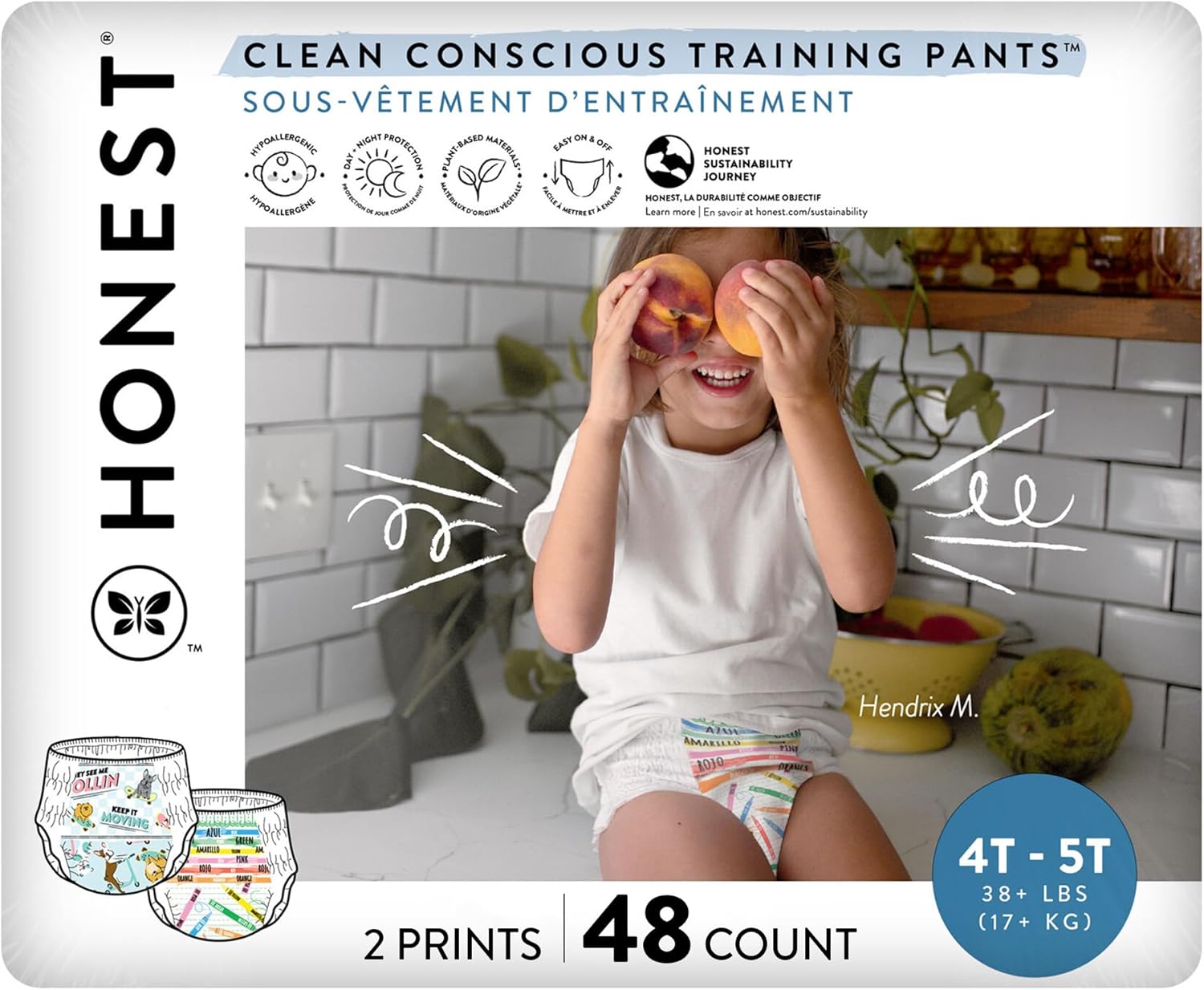 Honest Co. Plant-Based Training Pants | Eco-Friendly & Colorful | Size 4T/5T (38+ lbs)