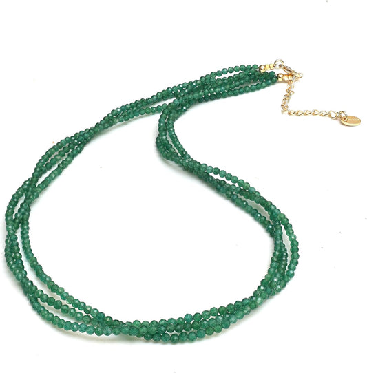 Multi Layered Beaded Necklace with Green Jade for Women