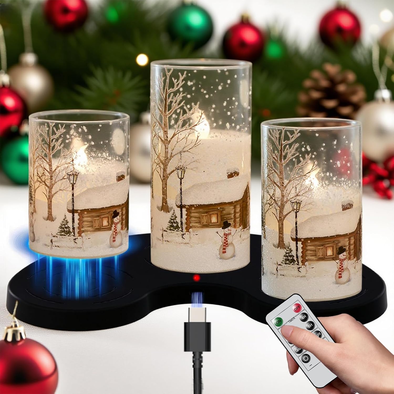Snowman Flameless Candles Rechargeable with Remote for Christmas