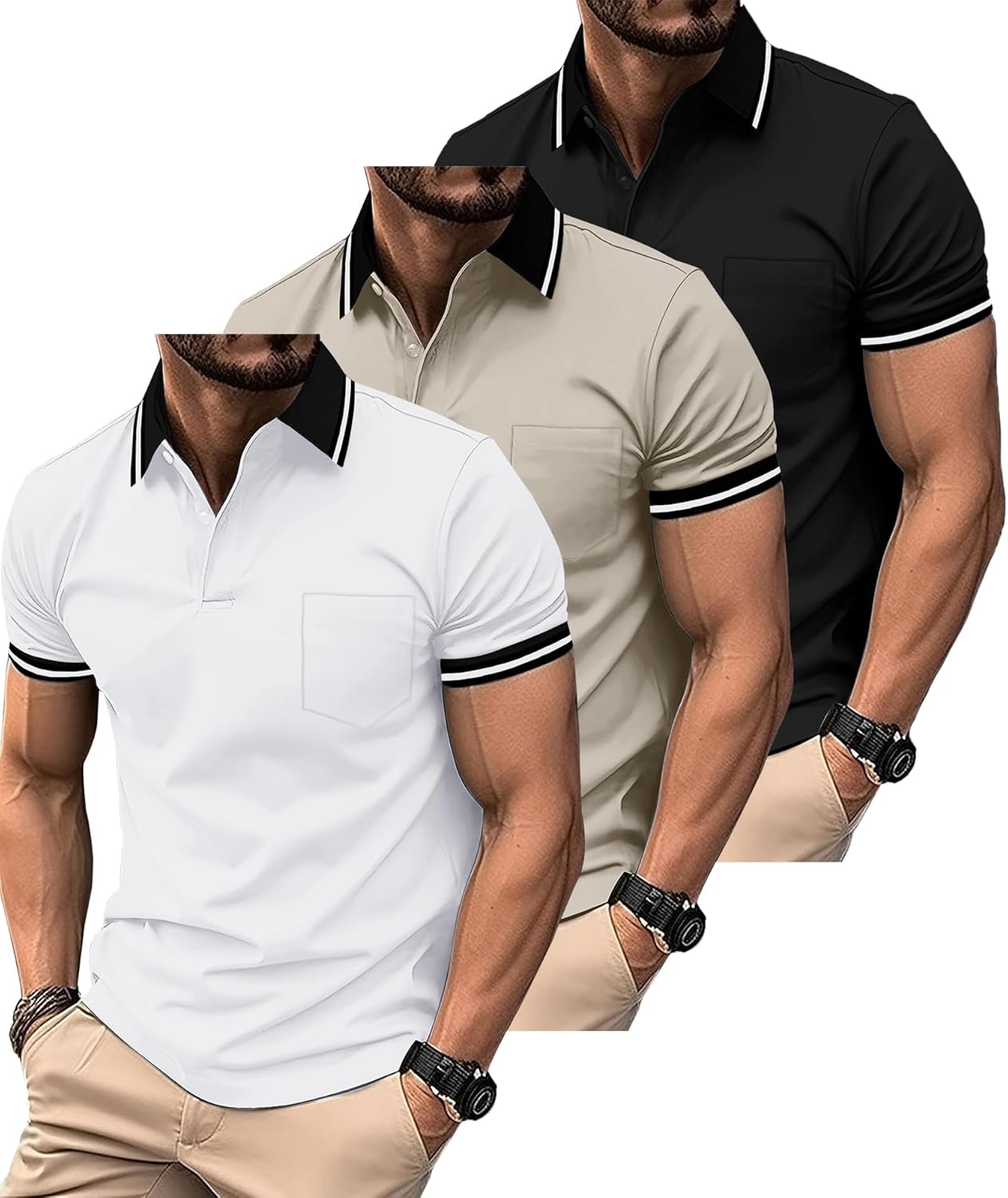 ZITY 3 Pack Men Polo Shirts Short Sleeve for Casual Comfort