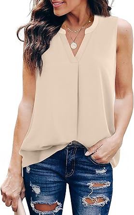 Stylish Timeson Women's Chiffon V Neck Sleeveless Blouse Tops