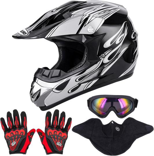Adult Motocross Dirt Bike Helmet with Goggles, Gloves & Mask