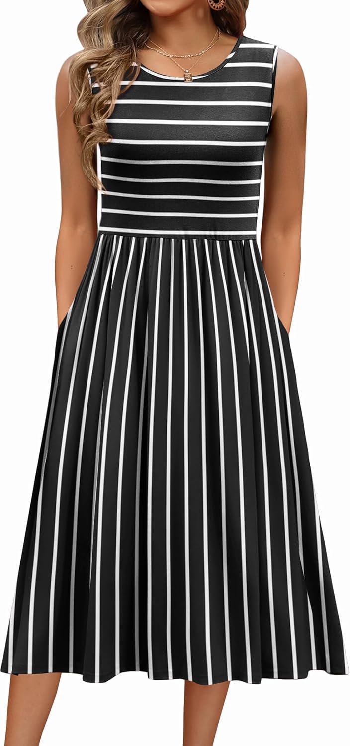 Zeagoo Women's Summer Tank Midi Dress with Pockets for Style